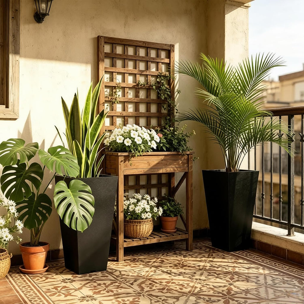Garden Pots & Planters, Outdoor Tall Planters for Plants, Indoor | Set of 2 tall 22.8in planters. Durable PP resists