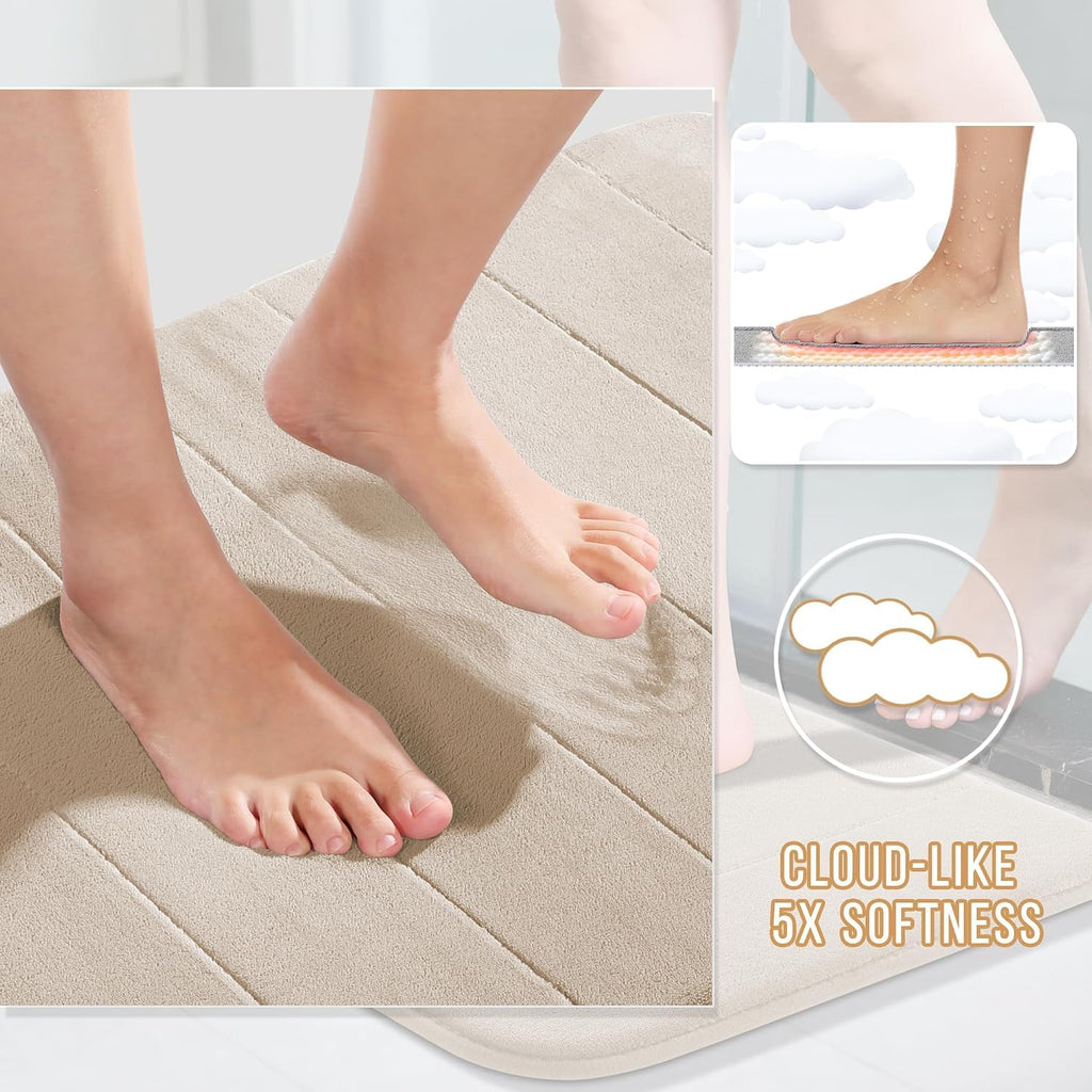 Memory Foam Bathroom Rugs Sets 2 Piece - Super Soft Absorbent Quick Dry Bath Mat Set, Machine Washable Non Slip Floor