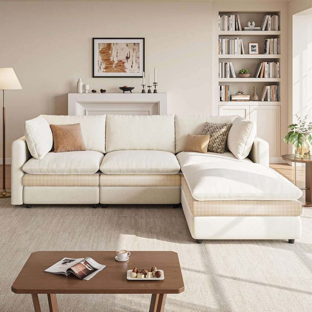 97" Cloud Couches , 29.1" Deep Seat Modular Sectional Sofa, L Shaped Cloud Sofa with One Movable Ottoman