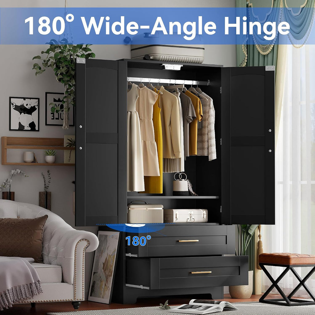 Wooden Armoire Wardrobe Closet, Bedroom Armoires with Door and Drawers, Freestanding Wardrobe Clothing Storage