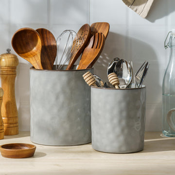 Ceramic Utensil Holder, 7.2"+5.8", Set of 2, Gray