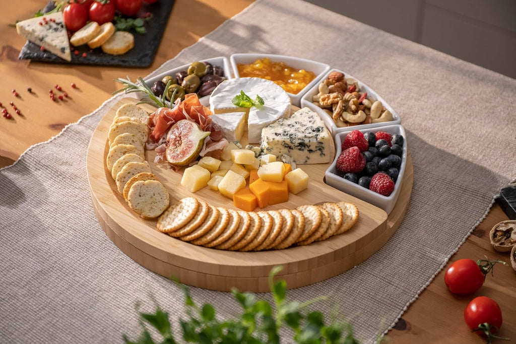 Charcuterie Board Set and Cheese Serving Platter - Made from Bamboo Wood - US Patented 13 inch Cheese Board and Knife