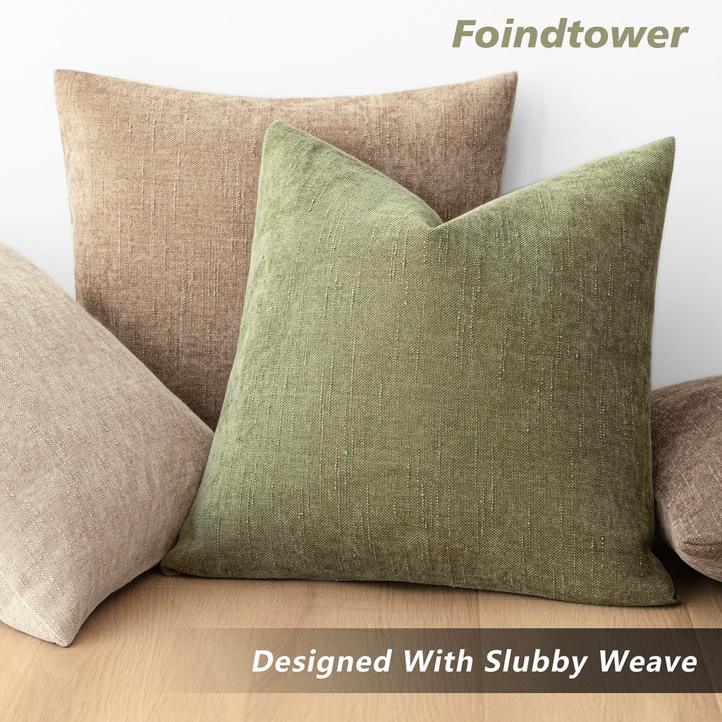 Solid Textured Chenille Throw Pillow Covers 20x20, Sage Green
