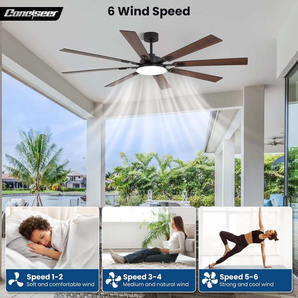 72 Inch Ceiling Fans with Lights and Remote, Dual Color 8 Blades