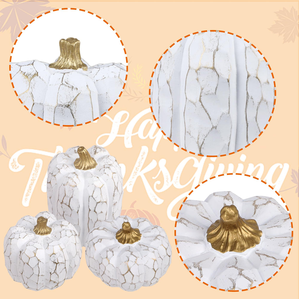 Set of 3 White Pumpkins Fall Decorations