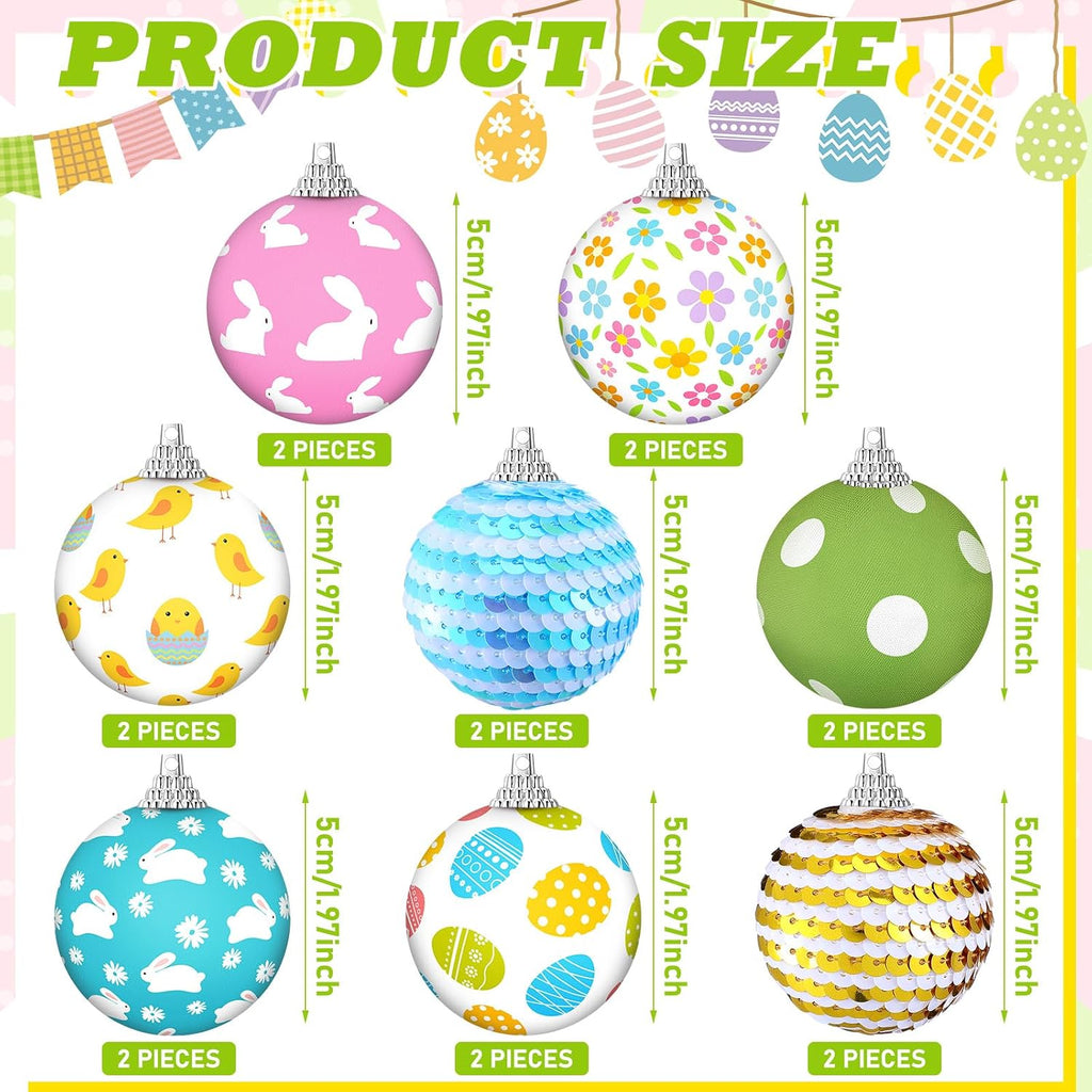 Easter Tree Ornaments for Small Tree Easter Egg Bunny Decorations Hanging Sequin Balls Ornaments Seasonal - Set of 16