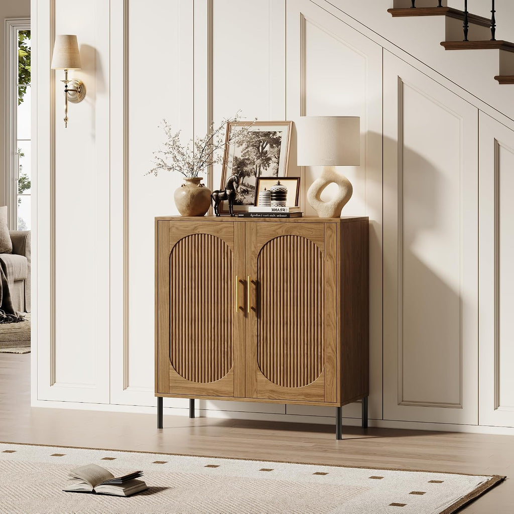 Fluted Arched Sideboard Cabinet with Adjustable Shelves, Modern Accent Storage Cabinet with Doors, Buffet Cabinet