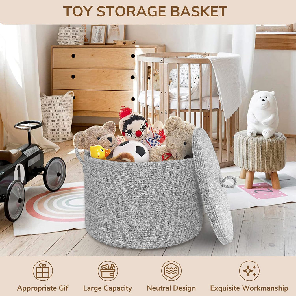 21" x 18" Extra Large storage baskets,Decorative blanket basket with lid ,rope baskets with lid,wicker hamper