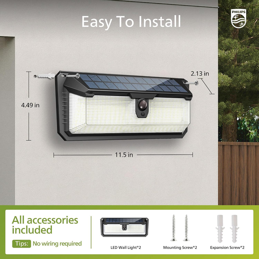 Solar Lights Motion Sensor Outdoor, 258 LEDs Solar Powered Security Lights, 3 Lighting Modes, Waterproof Wall Light