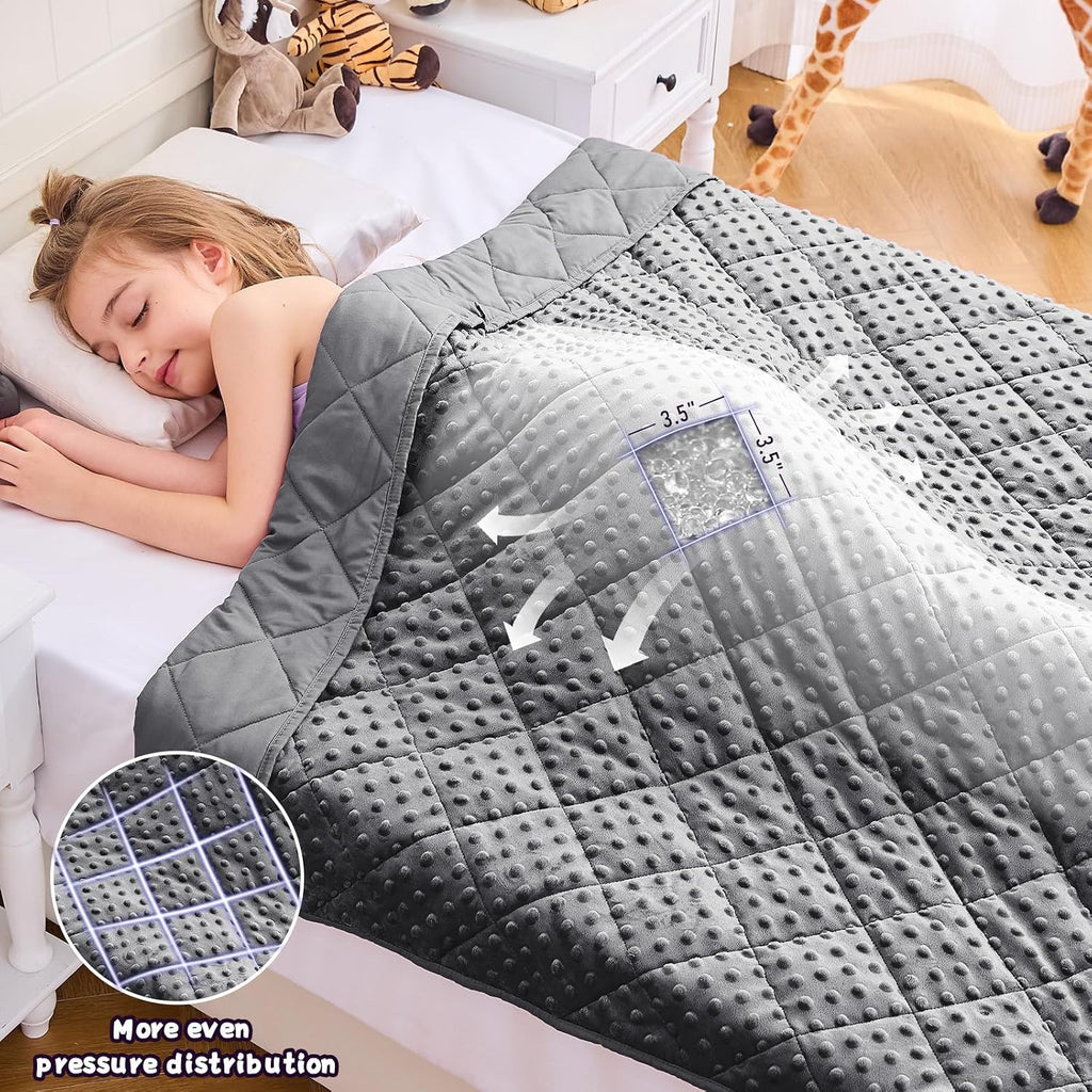 Grey Weighted Blanket 7lbs, 40"x60", Breathable Cooling Minky Heavy Throw Blanket for 60-90lbs, Soft Winter Thick Big