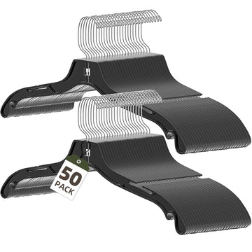 Black Plastic Hanger 50 Pack, Heavy Duty Clothes Hangers