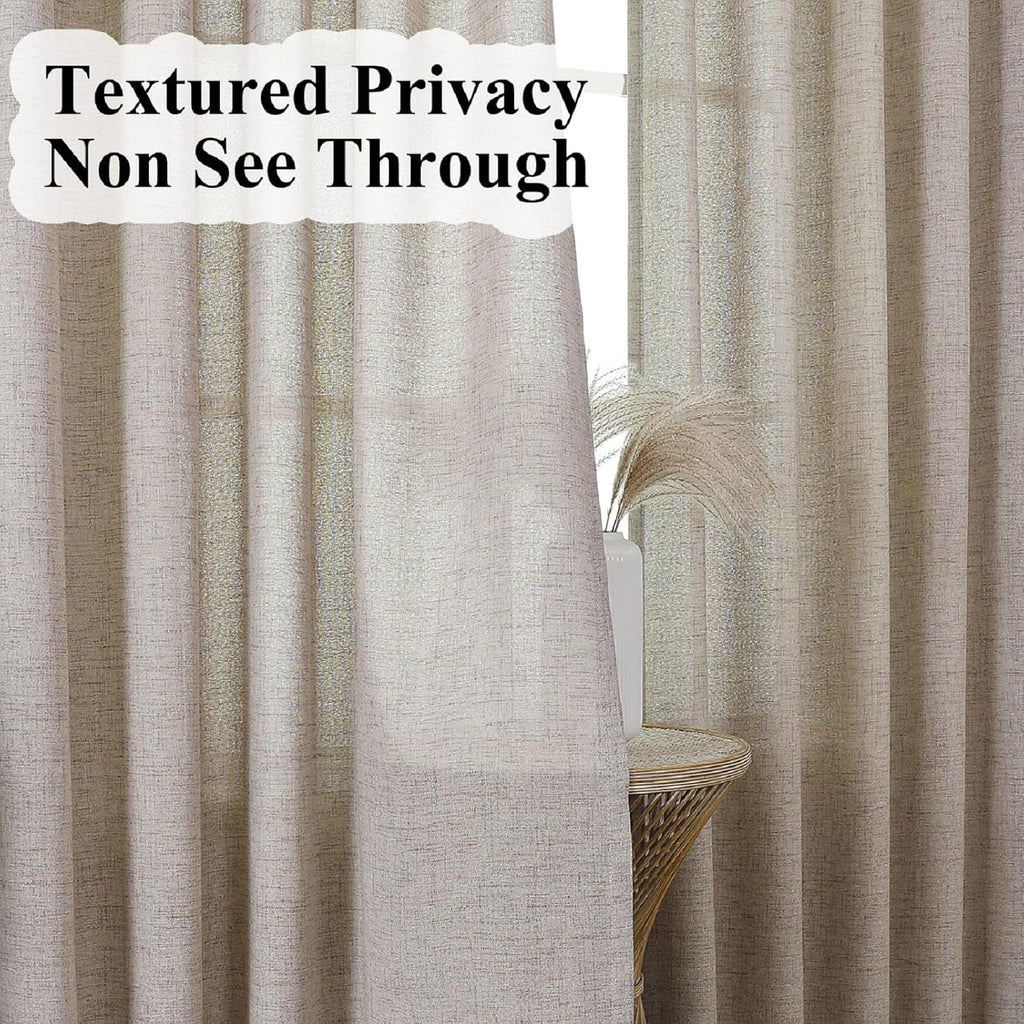Taupe Flax Linen Pinch Pleat Curtains Drapes 2 Panel Thick| Semi Sheers Light Filtering Curtain