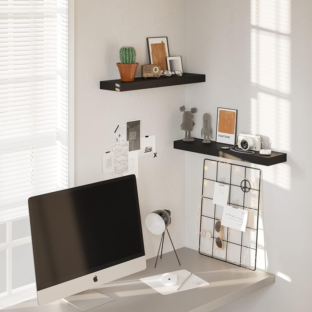 Floating Wall Shelves 24 x 6 Inch - Easy-Install Hanging Shelves with Hardware Included | Modern Decor Shelf Storage