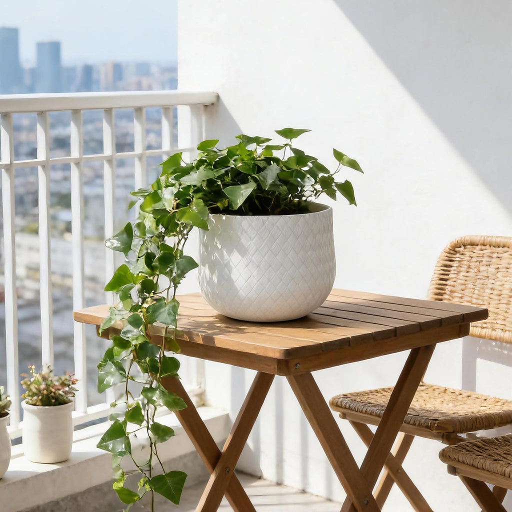 Outdoor Planter Set of 3, Surface Woven Texture Cement Planter with Drainage, Magnesium Composite Frost Resistant