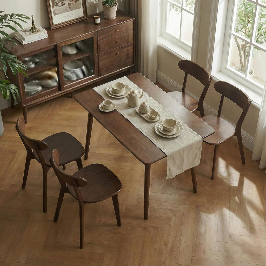 Walnut Oak Wood Dining Chair - Set of 2, Mid-Century Modern, Ergonomic, Easy Assembly