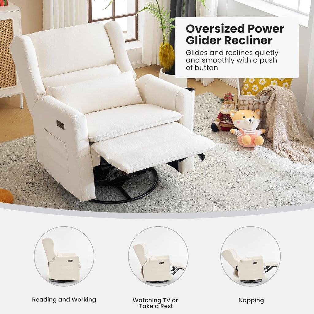Power Recliner Chair Swivel Glider with Adjustable Headrest,Oversized Swivel Rocker Recliner with Lumbar Support