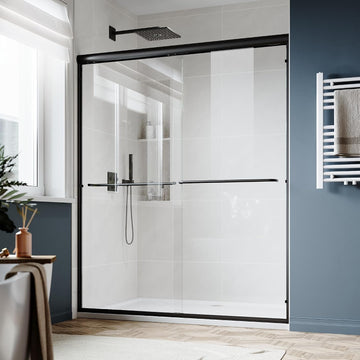 Double Sliding Glass Door 48" W x 72" H Shower Door 1/4" Tempered Glass Sliding Door Semi-Frameless Shower Glass