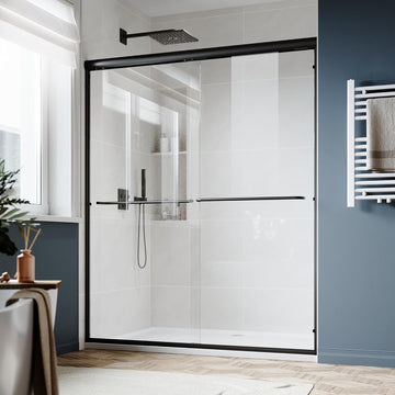 Double Sliding Glass Door 48" W x 72" H Shower Door 1/4" Tempered Glass Sliding Door Semi-Frameless Shower Glass