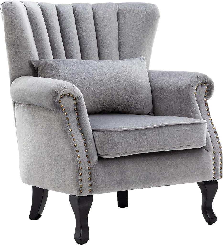 Velvet Accent Chairs Set of 2 with Arm Comfy Living Room Chair Mid-Century Modern Wingback Side Chair Single Sofa