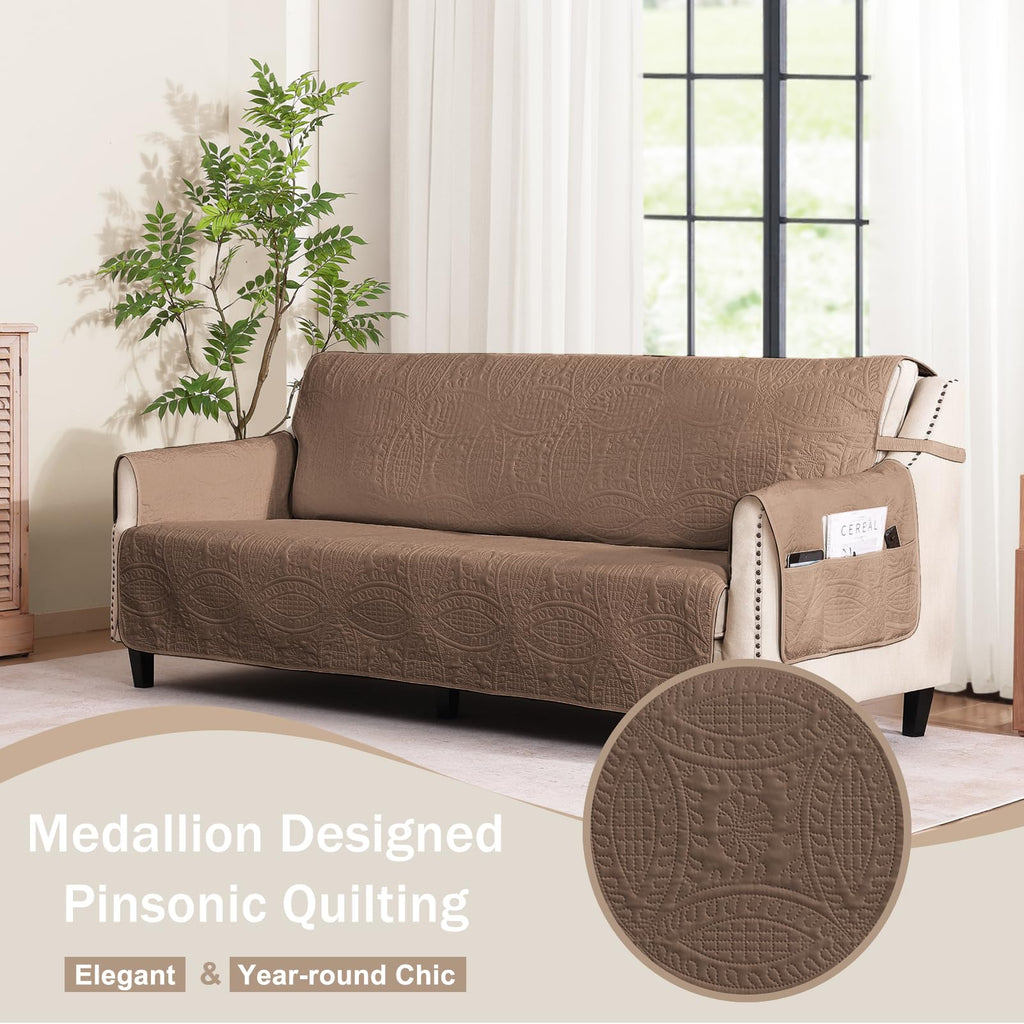 Toffee Loveseat Covers for 2 Cushion Couch, Water-Repellent Covers for Love Seat Sofa, Machine Washable Quilted Couch