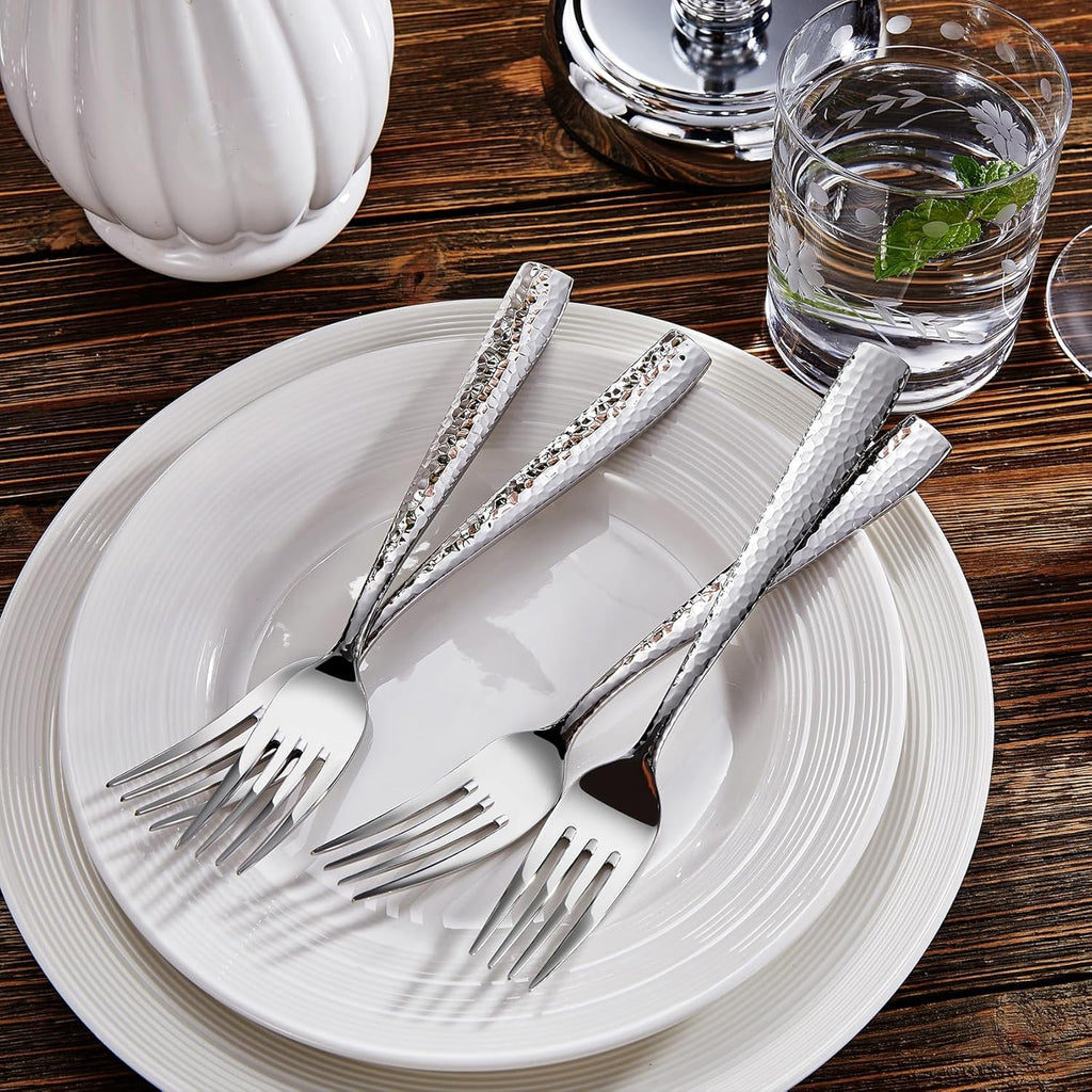 Premium 20/45/65-Piece Louis Hammered Silverware Set with Squared Edge, 18/10 Stainless Steel, Service for 4/8/12