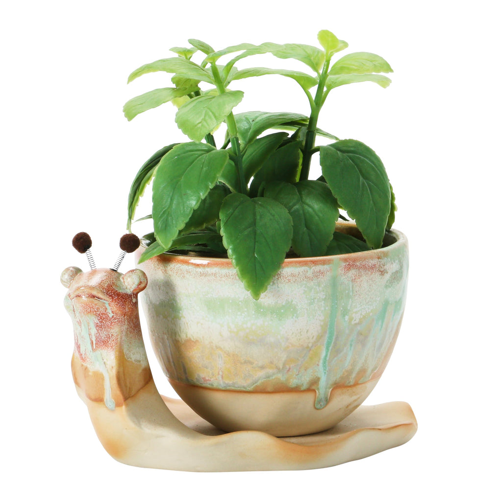 Stoneware Snail Planter, Reactive Glaze, (Each One Will Vary), Set of 2 Pieces