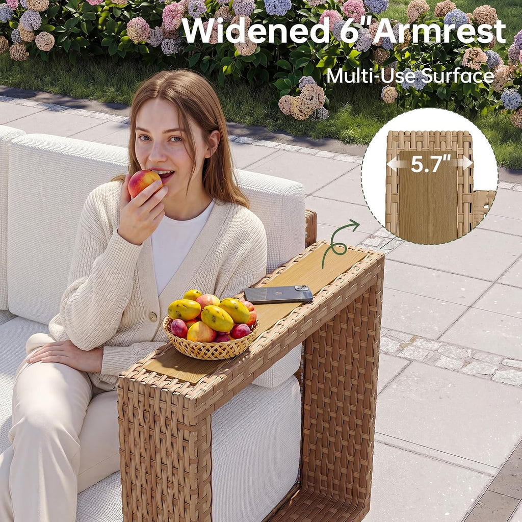 Patio Furniture Set, 6 Piece Outdoor Wicker Sofa, Yellow/Beige | All‐Weather Rattan Modular Sofa with 10''