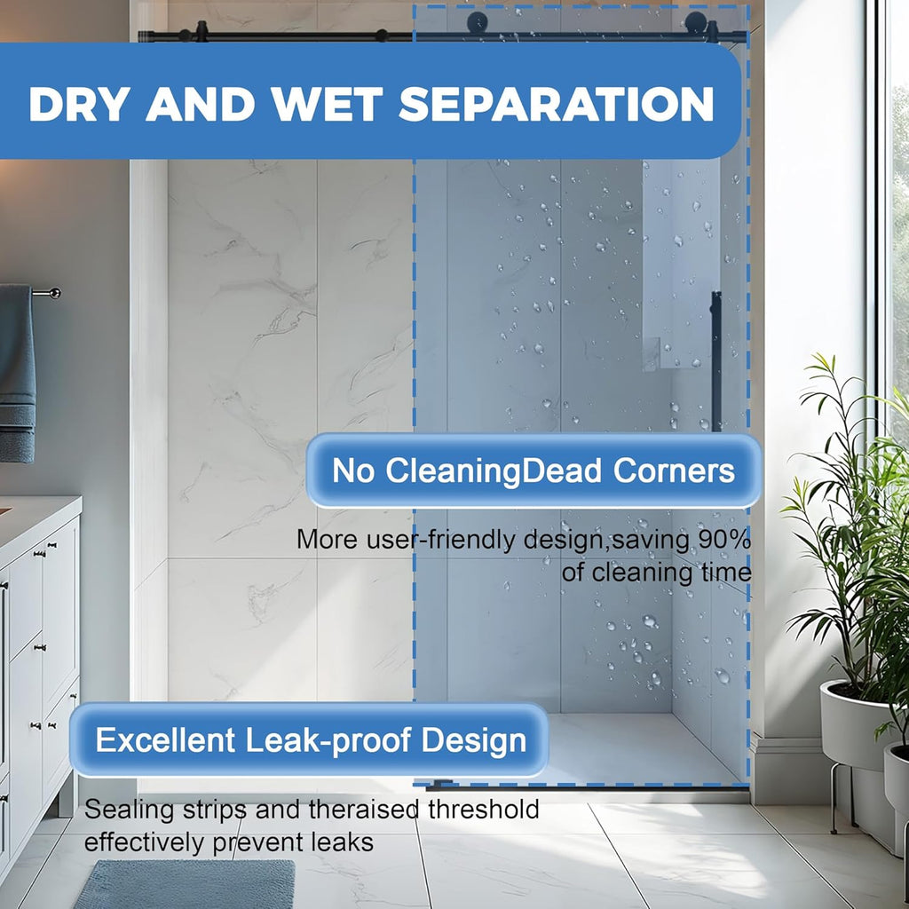 Frameless Sliding Glass Shower Door, 56-60" W x 76" H, 5/16" (8mm) Clear Tempered Glass Bathroom Sliding Door