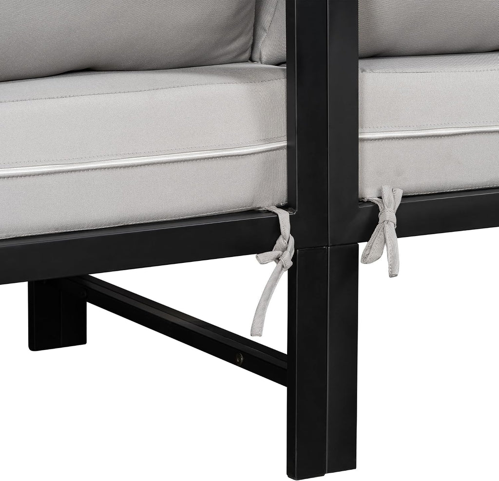 Outdoor L-Shaped Sectional Sofa with 5.9'' Ultra-Thick Cushions, All Weather Patio Conversation Set with Iron Frame