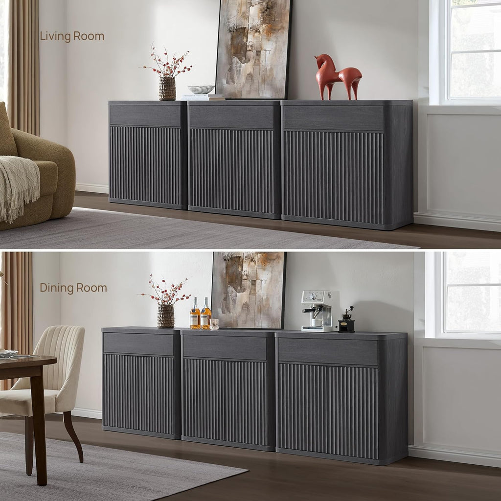 Buffet Cabinet with Storage - Accent Fluted Storage Cabinet with 6 Doors & 3 Drawers Sideboard Credenza Buffet Table