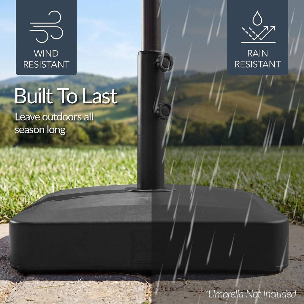 55lb Fillable Umbrella Base Stand, Plastic Patio Umbrella Stand with Pole Holder, Adjustment Knob Asscher Design - Black