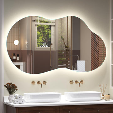 48x26 Inch Irregular LED Backlit Bathroom Mirror