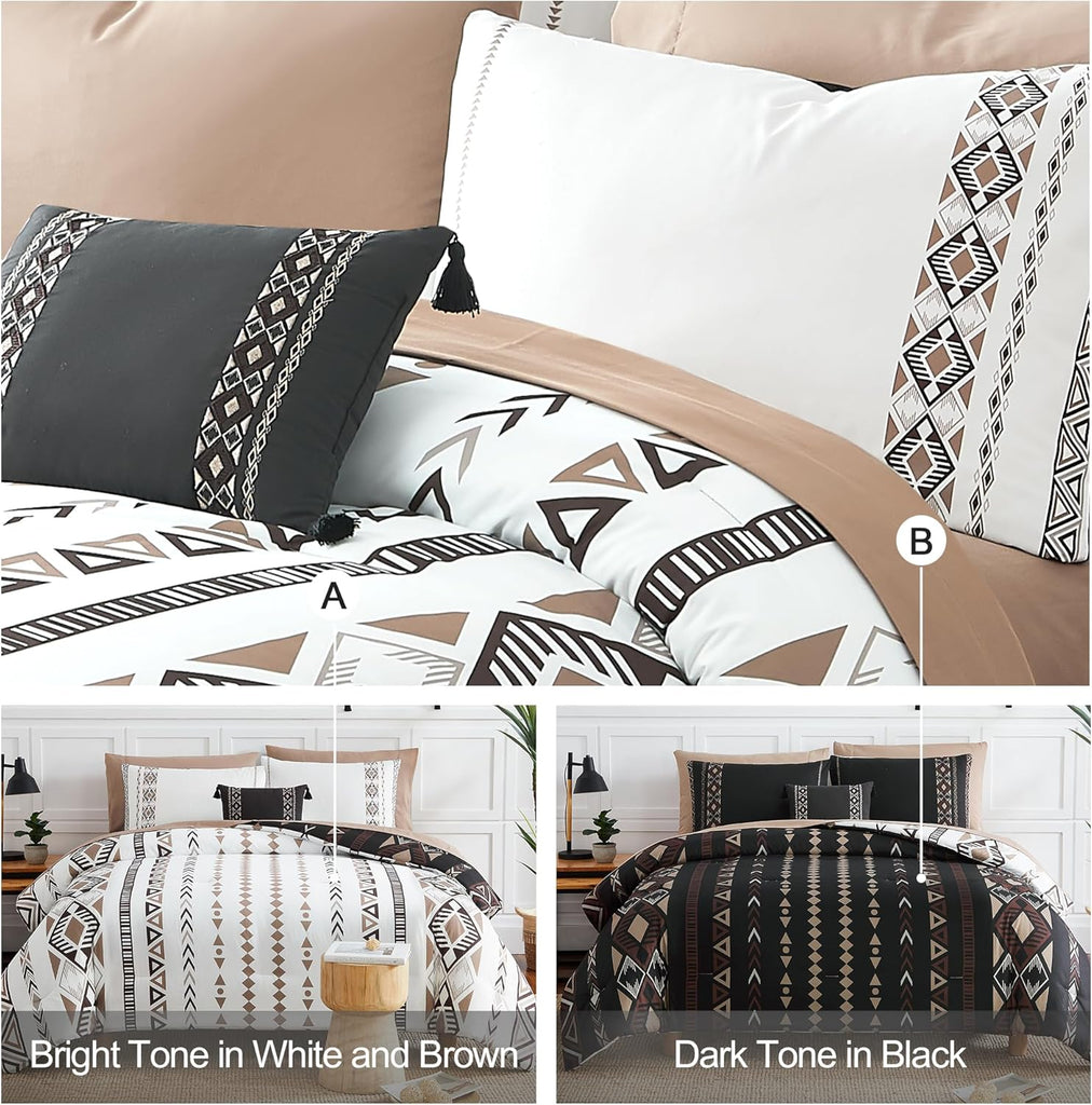Comforter Set - 7 Pieces Boho Bed in a Bag, Western Bedding Set for All Seasons