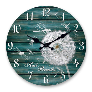 Blue Farmhouse Wooden Wall Clock 14 Inch Just Breathe Design