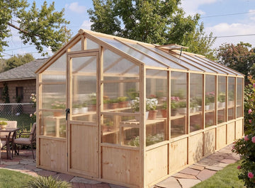 Heavy Duty Walk-in Wooden Greenhouse Kit, 4mm Polycarbonate Panels Green House with Adjustable Vents and Lockable