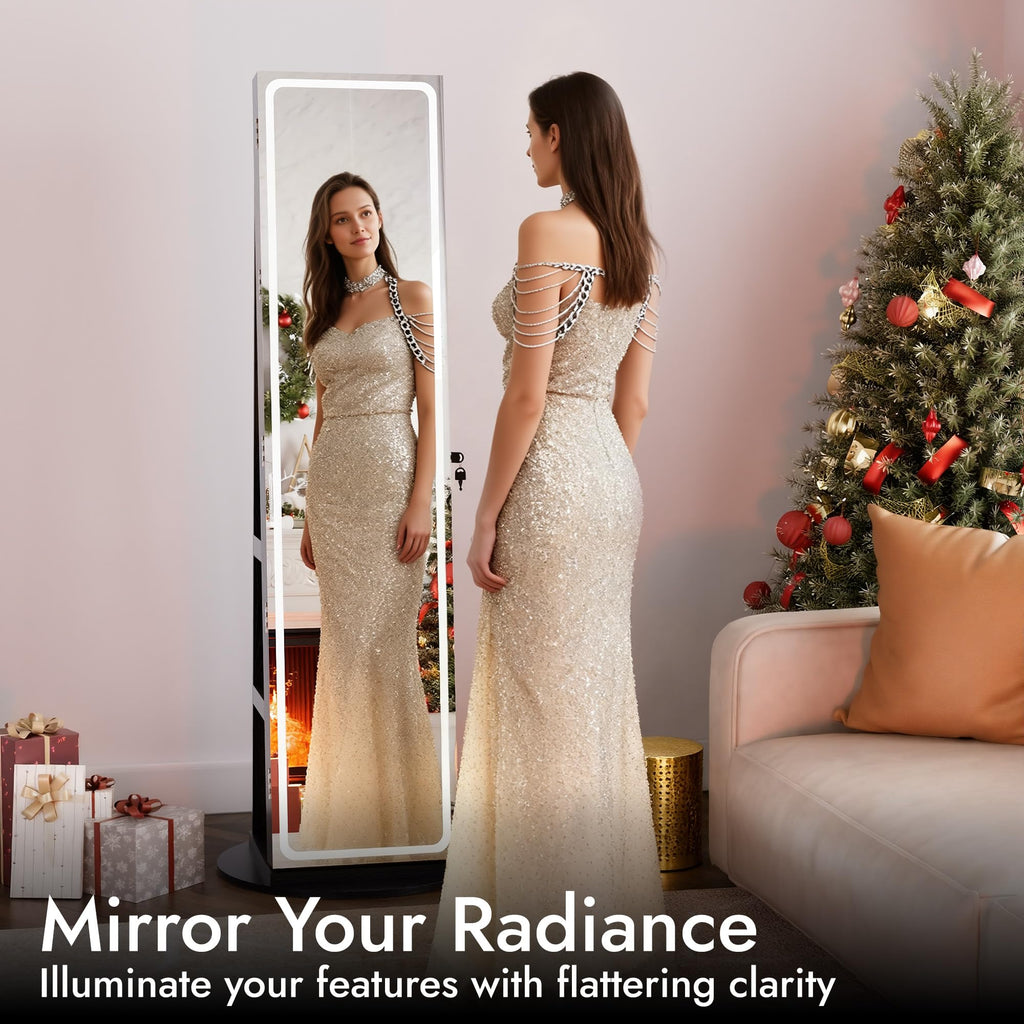 LED Mirror Jewelry Armoire, Black
