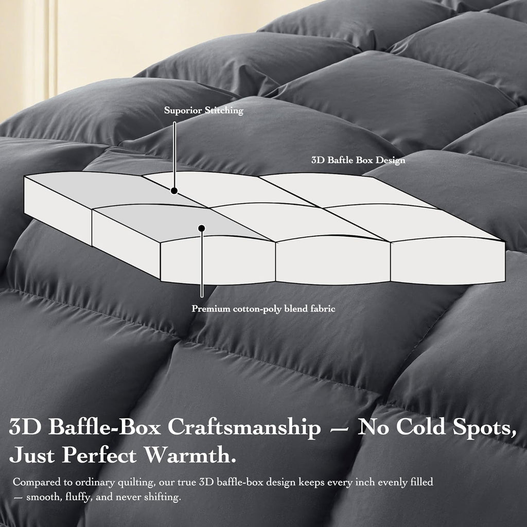 Goose Down Fiber Comforter Queen - All Season Naturally Breathable Down Comforters