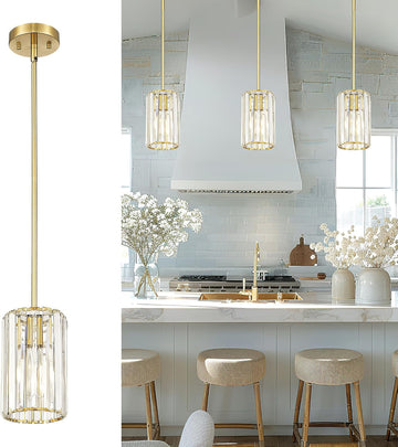 Crystal Pendant Lights, Hanging Light Fixture with Polished Gold Finish, Modern Mini Chandelier, Pendant Lights