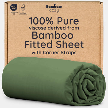 Twin XL Fitted Sheet with Corner Straps - 100% Viscose Derived from Bamboo Twin XL Fitted Sheet Only, Cooling, Soft &