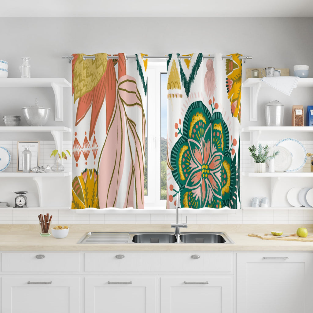 Boho Floral Grommet Blackout Curtains, 52W x 45L, 2 Panels