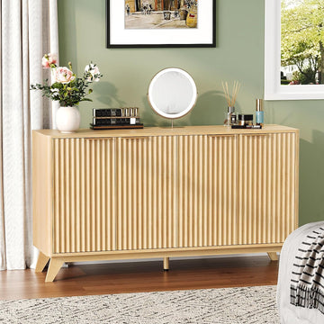 Fluted Sideboard Buffet Cabinet with Storage, Storage Cabinet with Doors and Adjustable Shelves, Buffet for Kitchen