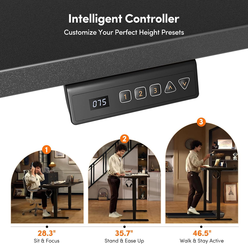Standing Desk 55 × 28 Inch Electric Height Adjustable, Black | Sit and Stand Up Adjustable Desk, Home Office Computer