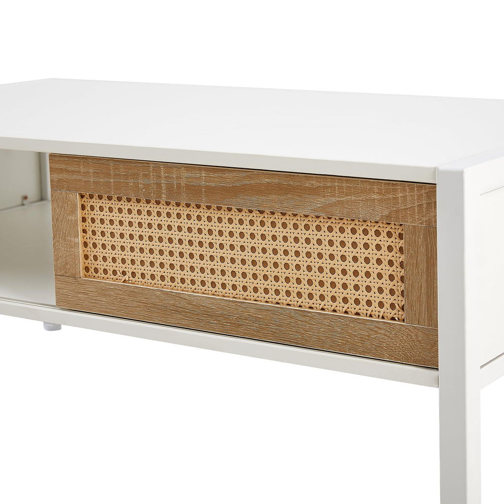Mid Century Modern Coffee Table with Storage, 40.16 Inch Rectangle Wooden Accent Center Sofa Table with Sliding PE