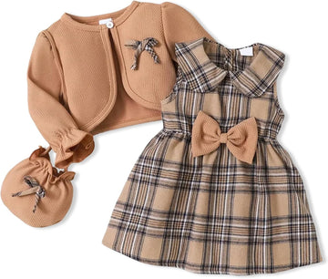 Girl Clothes Toddler Dresses Infant Fall Winter Outfits Little Coat Princess Cardigan Dress Set +Cute Bag