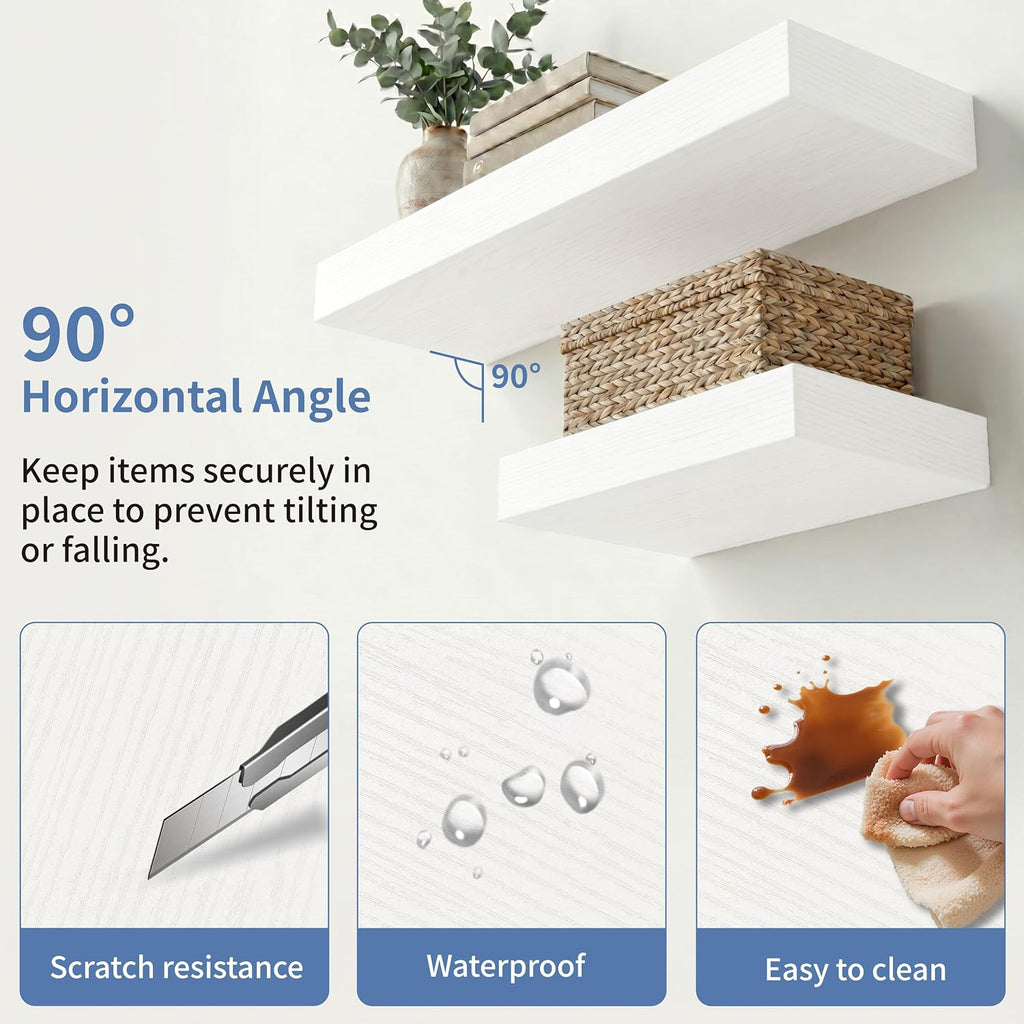Floating Shelves, White Wooden Set of 3, 12" x 7" x 1.5" | Bathroom Shelves Over Toilet, Wall Mounted Hanging Shelves