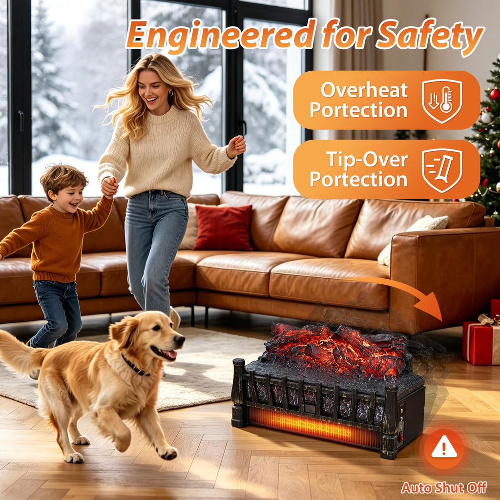 Electric Fireplace Insert Log Heater with Realistic Flame Effect