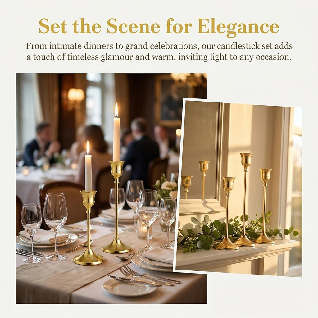 SylvaCraft Brass Gold Candle Holders Rustproof Taper Candlestick Holders for Holiday Party Table Centerpiece Wedding