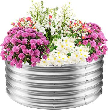 17" Tall,40" Diameter Elevated Round Metal Raised Garden Bed Silver | 3.3 FT Diameter,1.5 FT High, Made of Galvanized