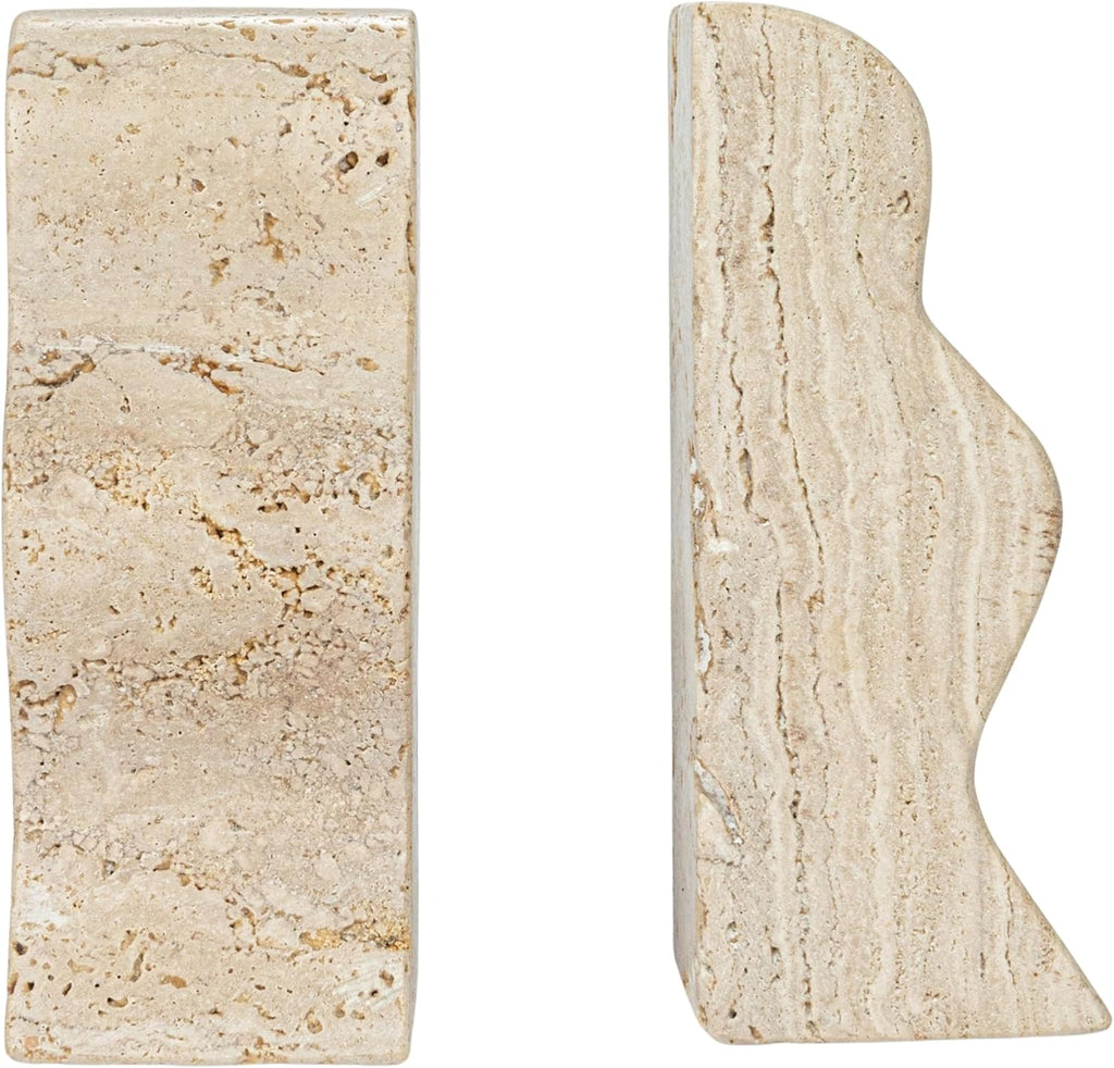 Decorative Travertine Wave Bookends, Natural