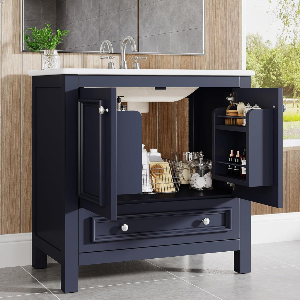 30" Modern Bathroom Vanity with Sink, Freestanding Bathroom Vanities Cabinet with Ceramic Basin Combo